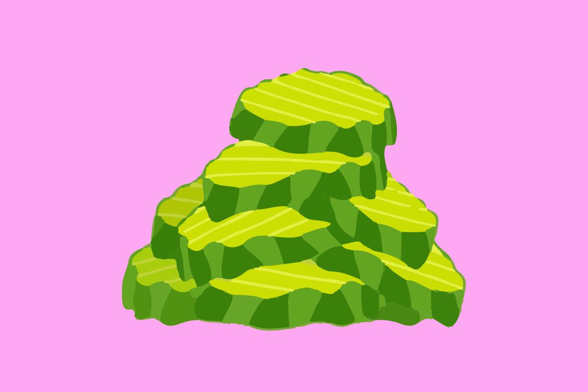 Illustration of a stack of hot chicken pickles 