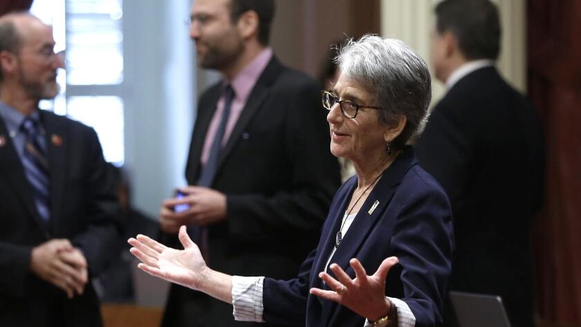 State Sen. Hannah-Beth Jackson (D-Santa Barbara) on the Senate floor after her wage equality bill was approved last year.