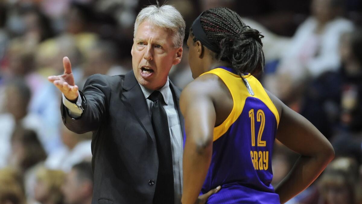Coach Brian Agler, talking to guard Chelsea Gray, had a record of 85-51 in four seasons,