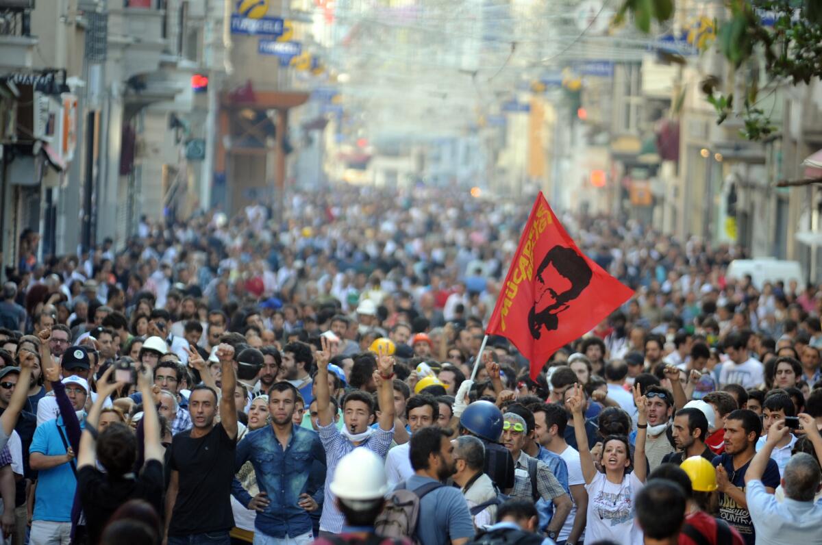 Antigovernment protesters demonstrate in Istanbul, Turkey.