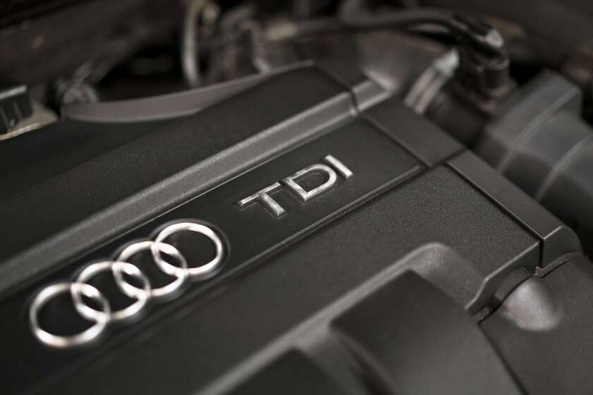 The engine compartment of an Audi A3 TDI, one of several diesel models made by Volkswagen and engineered to game emissions results.