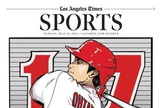 A copy of the Los Angeles Times sports cover featuring an anime-inspired drawing of Shohei Ohtani