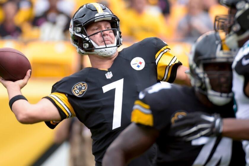 FILE - In this file photo from Oct. 8, 2017, Pittsburgh Steelers quarterback Ben Roethlisberger (7) passes in the first quarter of an NFL football game against the Jacksonville Jaguars, in Pittsburgh. Three months later, Roethlisberger doesn't want to talk about that five-interception meltdown against Jacksonville, a shot at redemption awaits Sunday in the playoffs. (AP Photo/Fred Vuich, File)