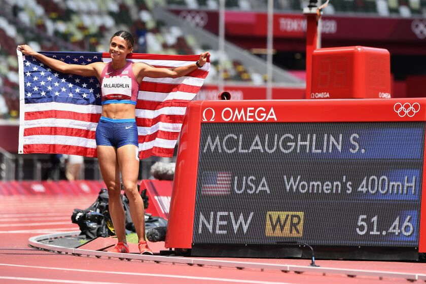 -TOKYO,JAPAN August 4, 2021: USA's Sydney McLaughlin poses.