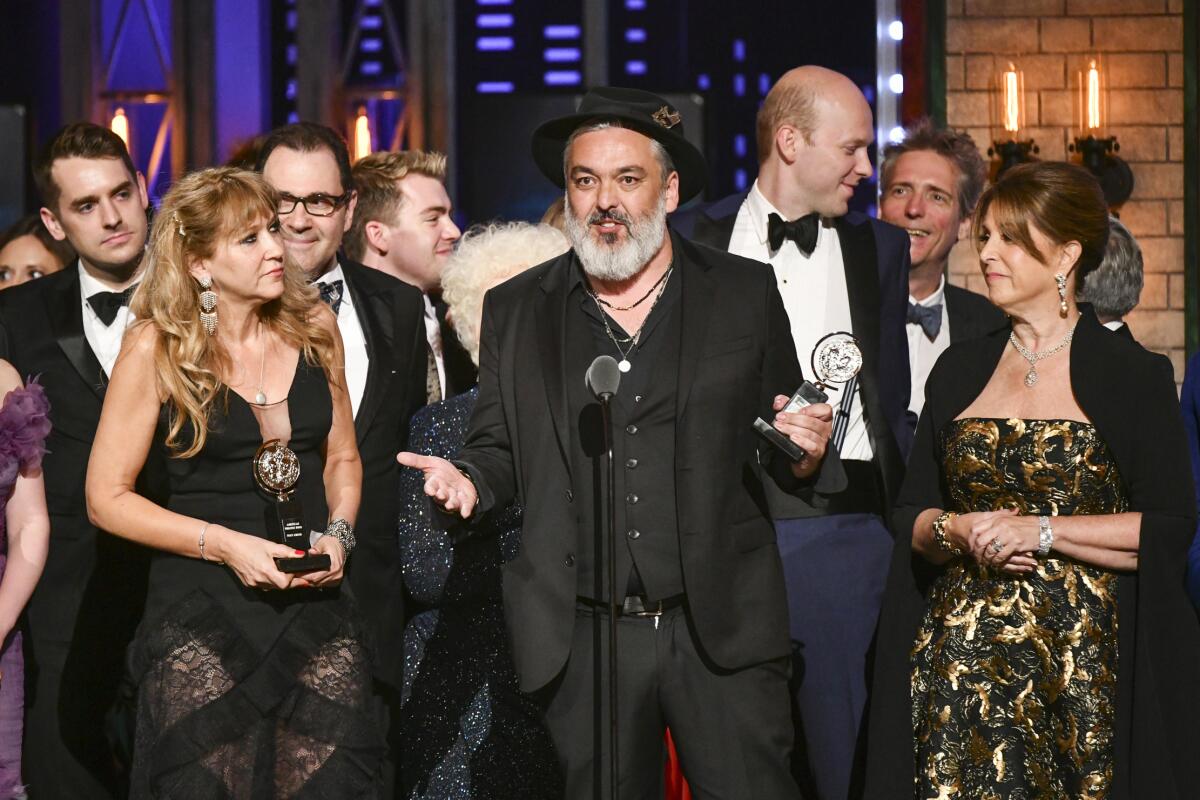 Playwright Jez Butterworth, and the company of "The Ferryman," accept the 2019 Tony Award for Best Play in New York.