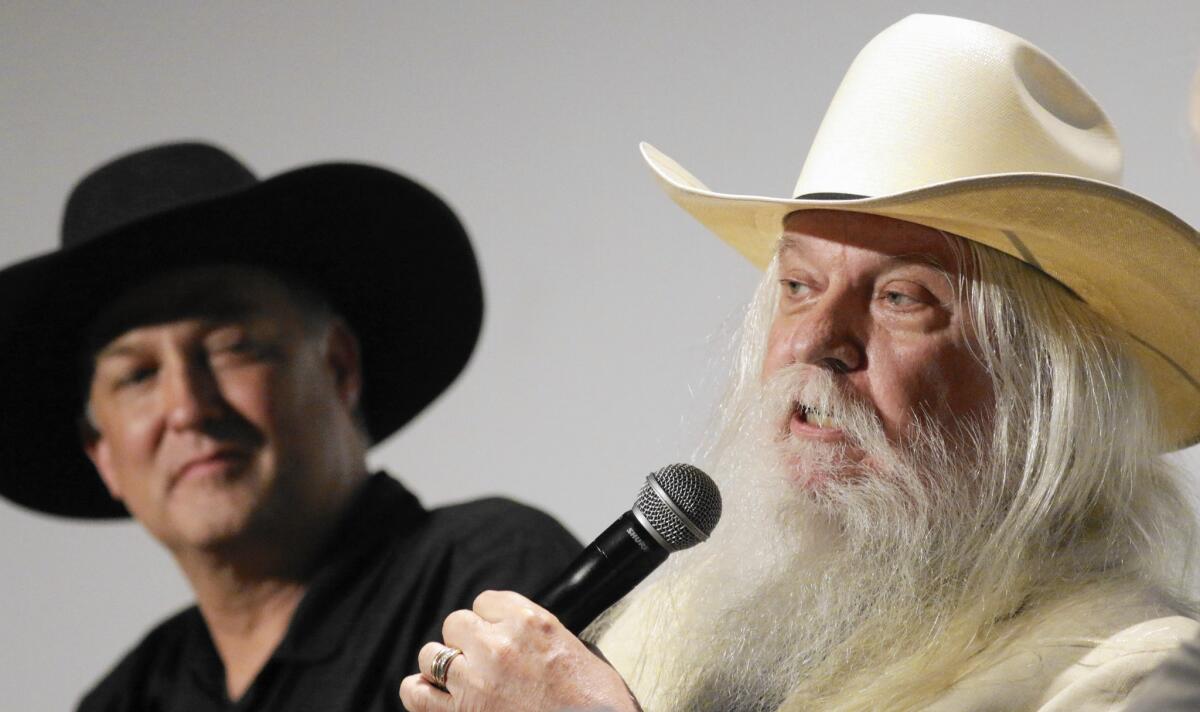 Harrod Blank, left, and Leon Russell in the Q&A session at the Theatre at ACE Hotel on July 08, 2015.