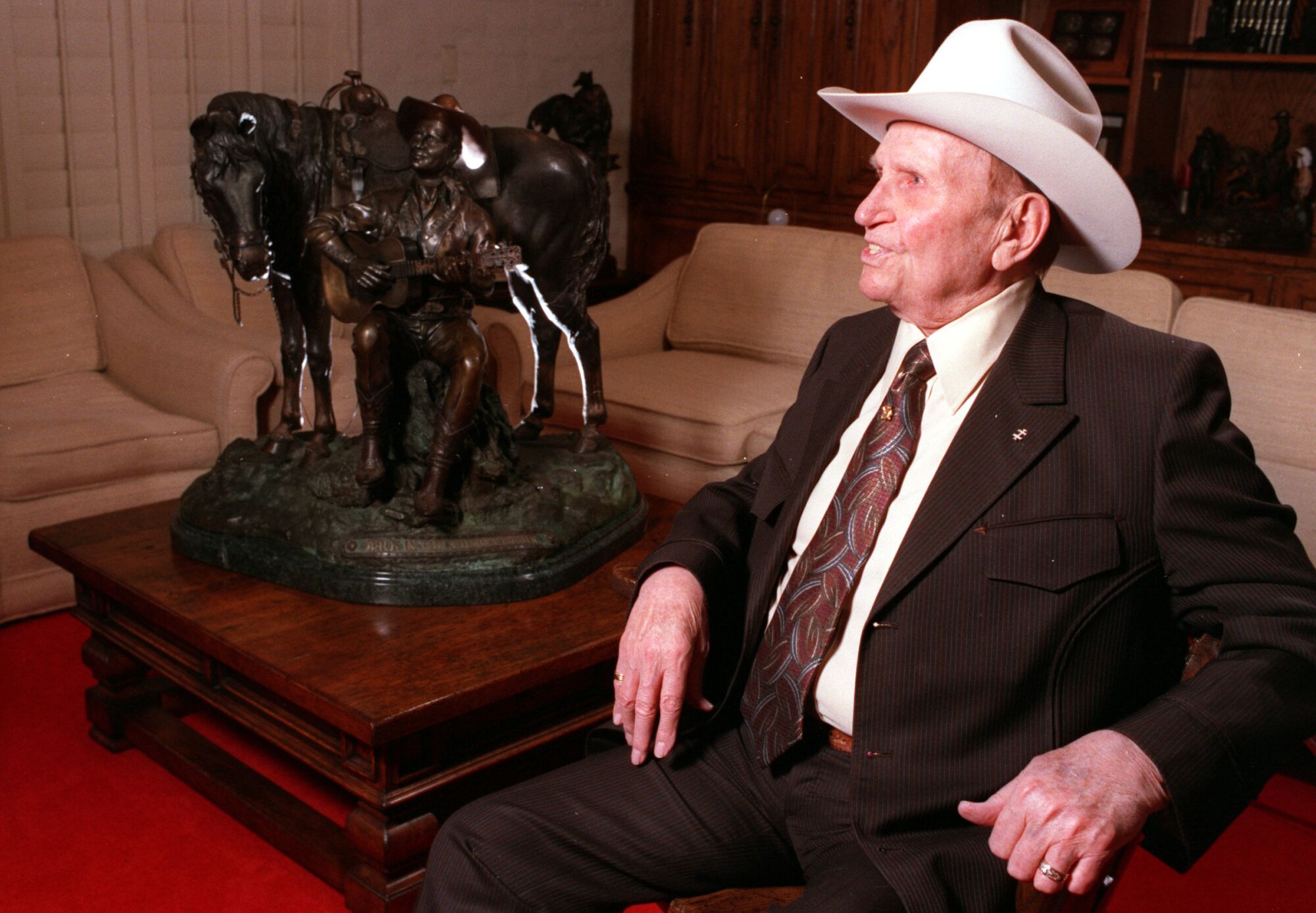 Gene Autry at his Hollywood office in 1992 at Golden West Broadcasting, longtime owner of KTLA.