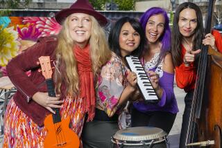 SAN DIEGO, CA - APRIL 16: Members of Women in Jazz, Allison Adams Tucker, left, Melonie Grinnell, Monette Marino, Evona Wascinski, Samantha Lincoln, and Lexi Pulido, right, will perform on April 30, at the Quartyard in East Village, celebrating International Jazz Day 2022. Photographed April 16, 2022. (Howard Lipin / For The San Diego Union-Tribune)