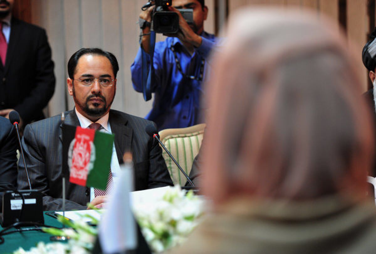Afghan High Peace Council Chairman Salahuddin Rabbani, with Pakistani Foreign Minister Hina Rabbani Khar, on a four-day visit to Islamabad aimed at enlisting Pakistan¿s help in revving up momentum for peace talks.