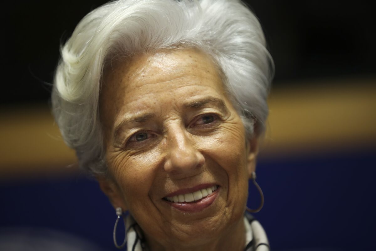 European Central Bank President Christine Lagarde arrives to a monetary dialogue meeting at the European Parliament in Brussels, Thursday, Feb. 6, 2020. (AP Photo/Francisco Seco)
