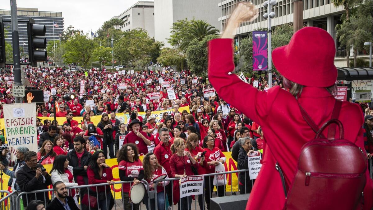 Thousands of L.A. teachers filled Grand Park to participate in a union rally in May.