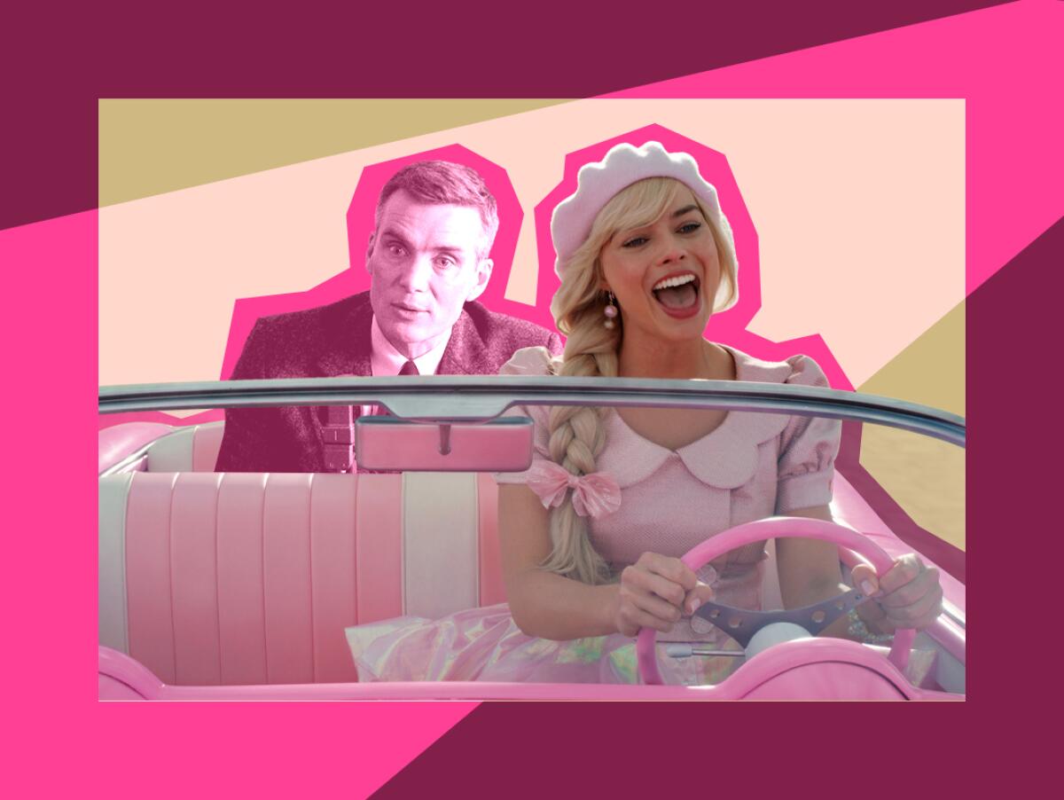 A cheerful woman drives a car with a serious-looking man in the back seat in a photo illustration.