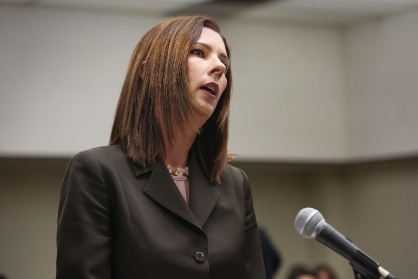 Deputy District Attorney Nicole Rooney  at a court hearing in San Diego in 2016.