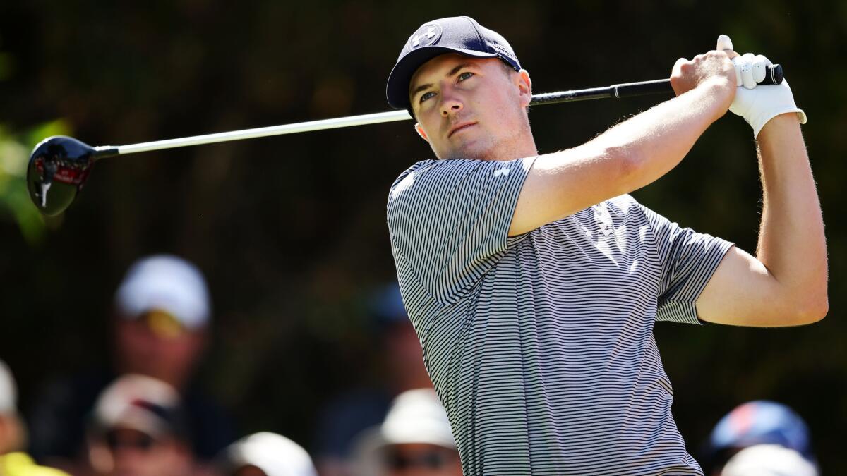 Jordan Spieth tees off on the 14th hole during the third round of the Australian Open in Sydney on Saturday.