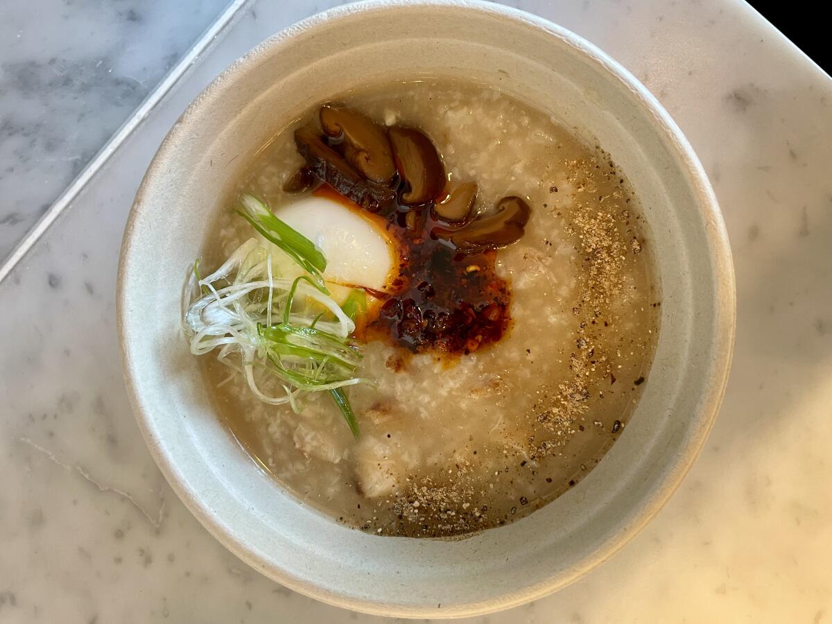 Fish congee is on the breakfast menu at Little Fish in Echo Park.