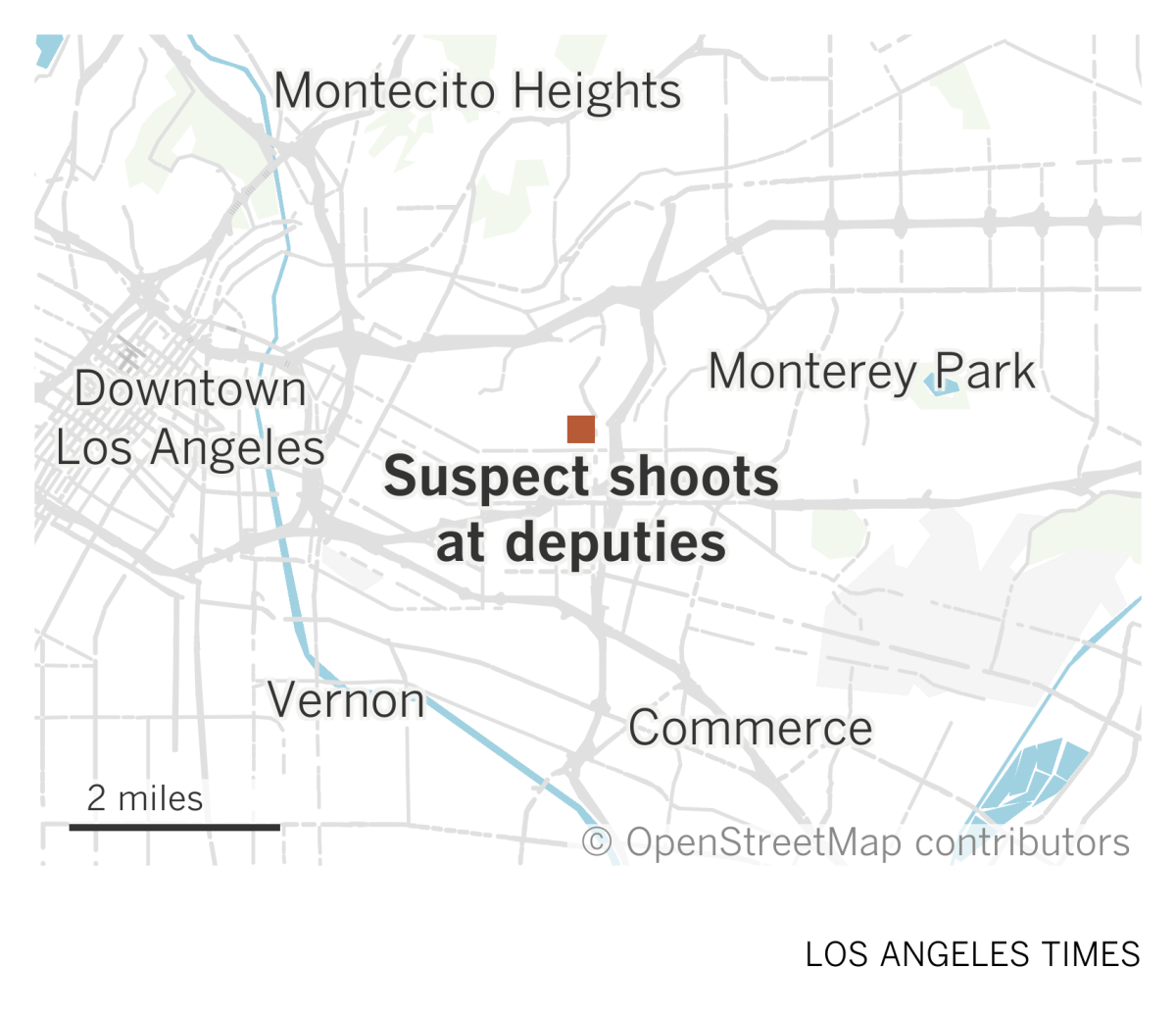 A map shows where a suspect shot at deputies in East L.A.