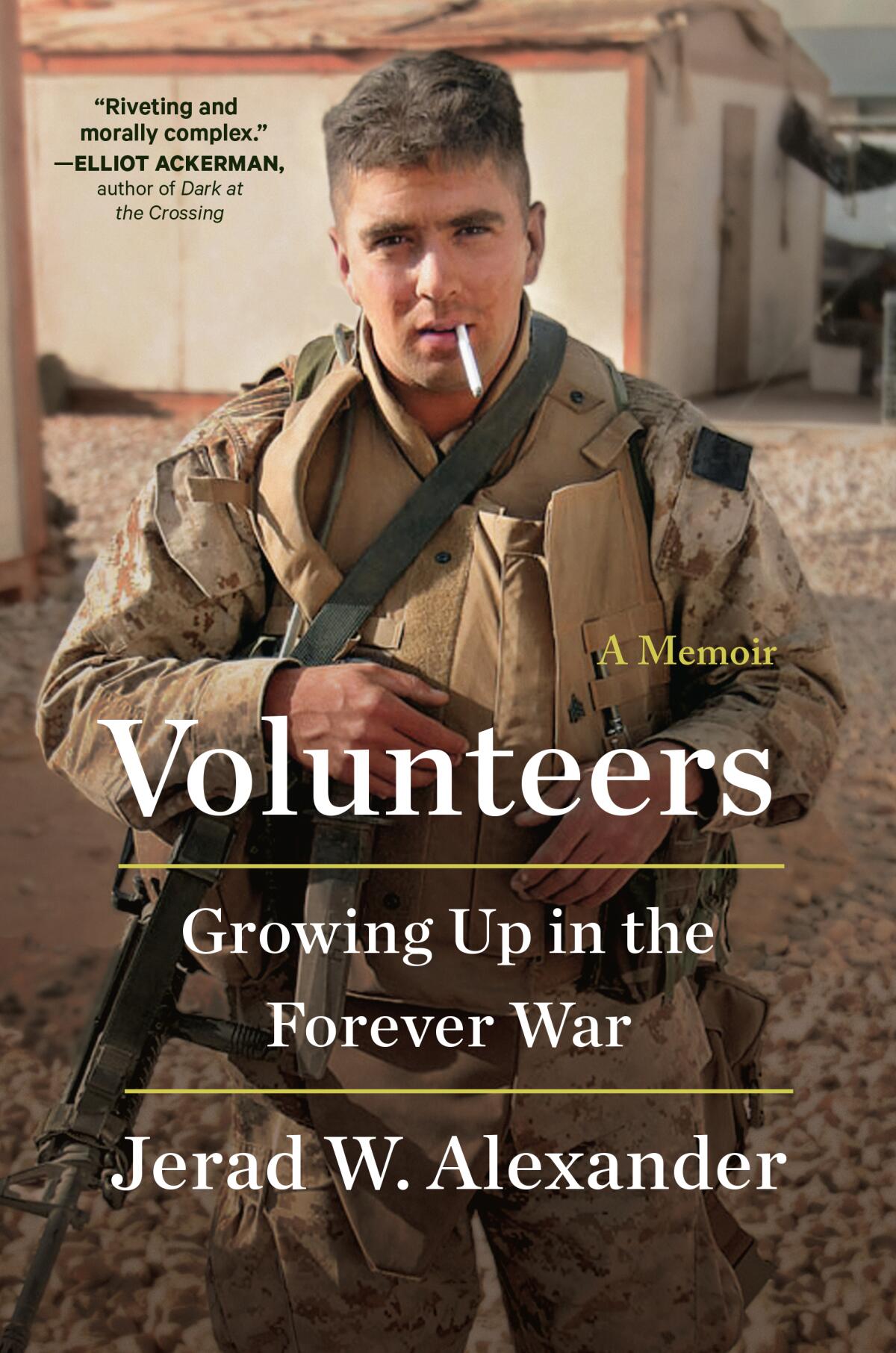Jerad W. Alexander in his Marine uniform on the cover of "Volunteers: Growing Up in the Forever War."