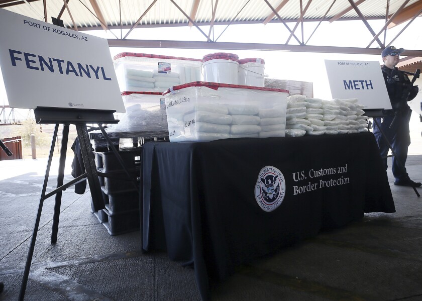 A display of the fentanyl and meth that was seized by Customs and Border Protection officers.