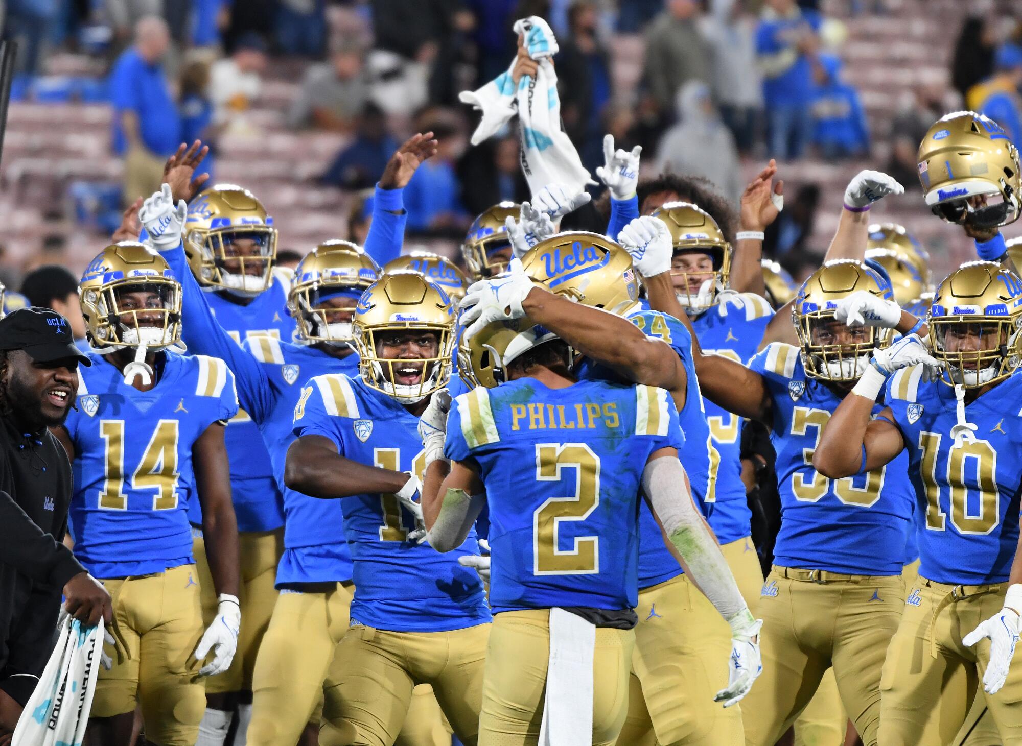 UCLA celebrate after a touchdown.
