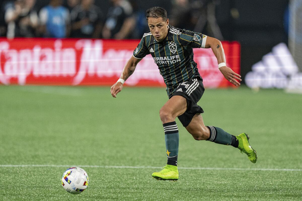 Galaxy forward Javier “Chicharito” Hernández plays against the Charlotte FC.