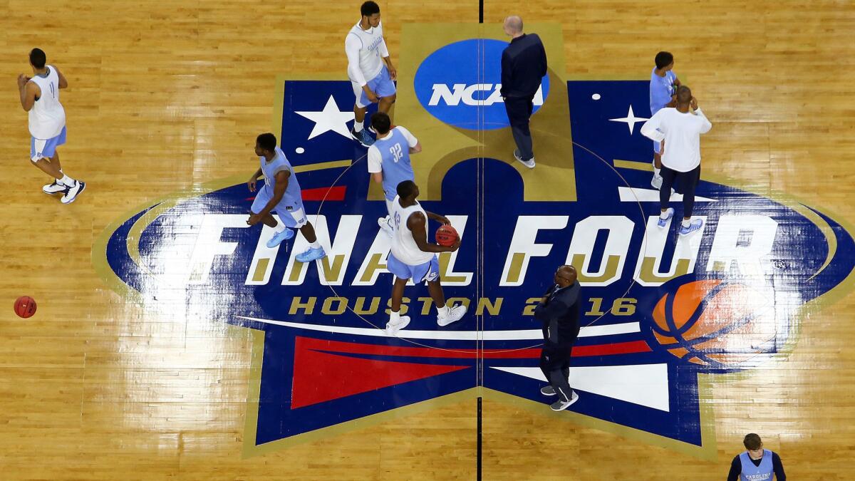 North Carolina takes the NRG Stadium court for practice on Friday in preparation for the Final Four game on Saturday.