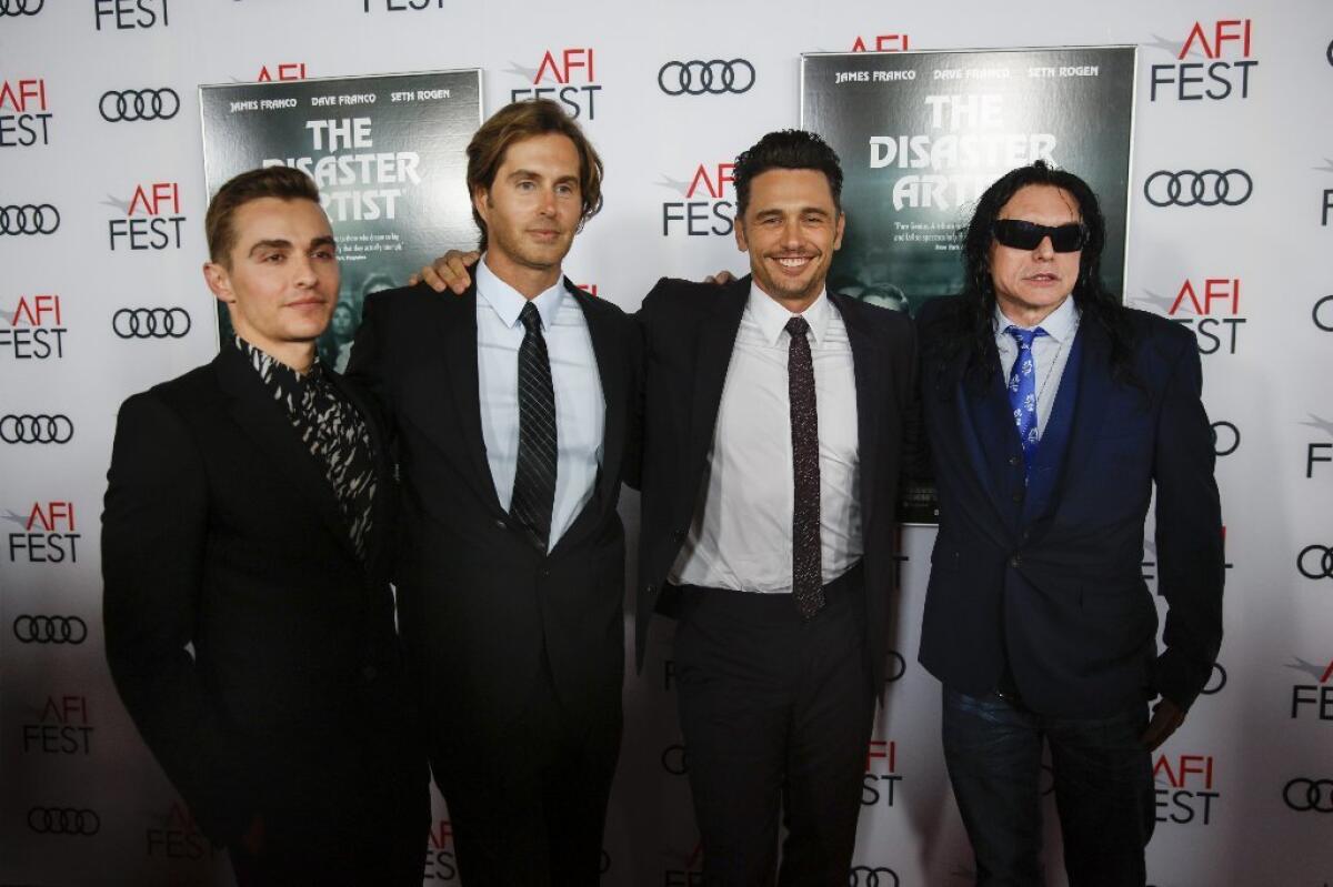 Dave Franco, from left, Greg Sestero, James Franco and Tommy Wiseau at the AFI Fest on Nov. 12.