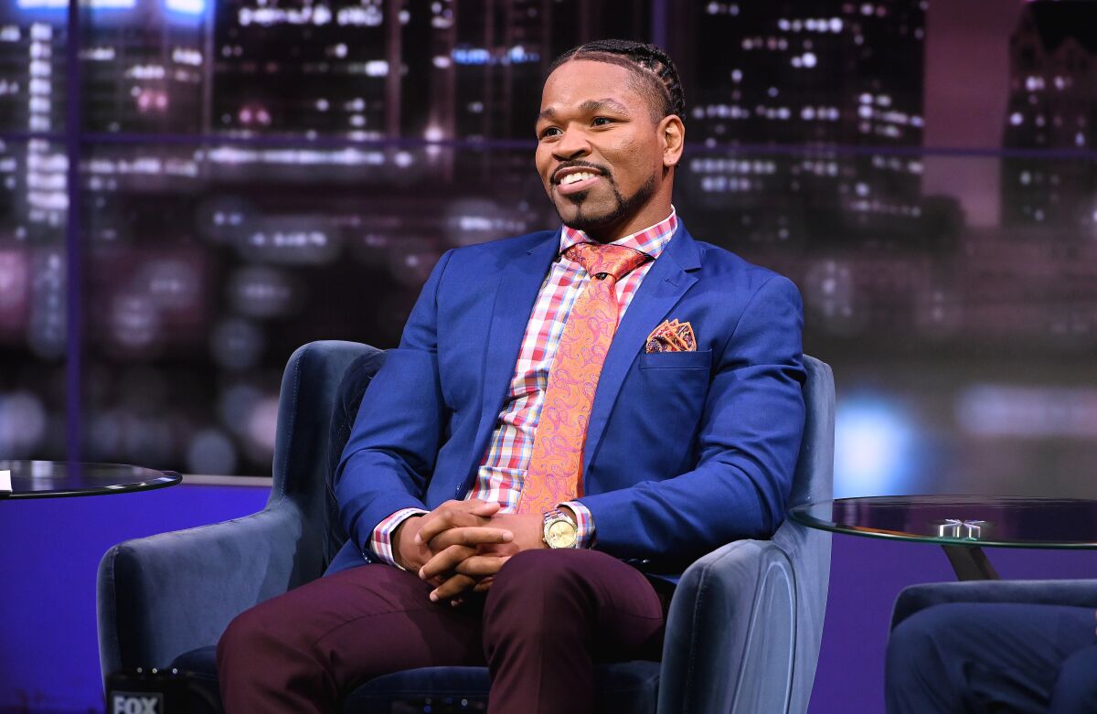 Shawn Porter sits on set Aug. 9 for a taping of "Inside PBC Boxing" at Fox Sports Studio.