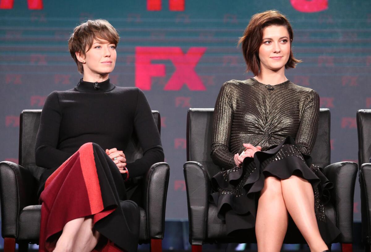 "Fargo" actresses Carrie Coon, left, and Mary Elizabeth Winstead during the FX portion of the 2017 Winter TCA Press Tour on Jan. 12, 2017 in Pasadena, Calif.