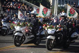 Pasadena CA., January 1, 2020: Pasadena Police Department clear the roads at the start 2020 Rose Bowl Parade route on Wednesday, January 1, 2020 in Pasadena, California. (Jason Armond / Los Angeles Times)