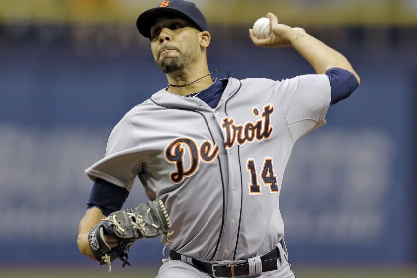 Detroit Tigers pitcher David Price delivers to the Tampa Bay Rays on Tuesday.