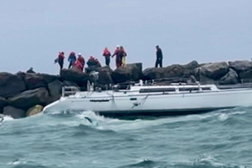 A 40-foot vessel shipwrecked on the Long Beach breakwater, causing 19 people to be stranded on Sunday, Feb. 4.