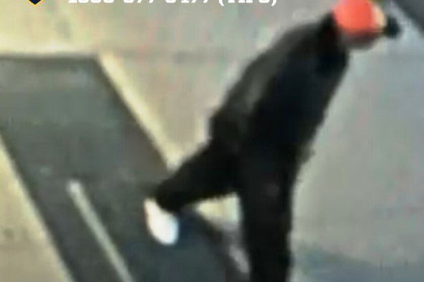 This Friday, April 23, 2021 image from surveillance video made available by the New York City Police Department shows an unidentified individual police who are seeking after a 61-year-old Asian man was attacked in the East Harlem neighborhood of New York. (NYPD via AP)