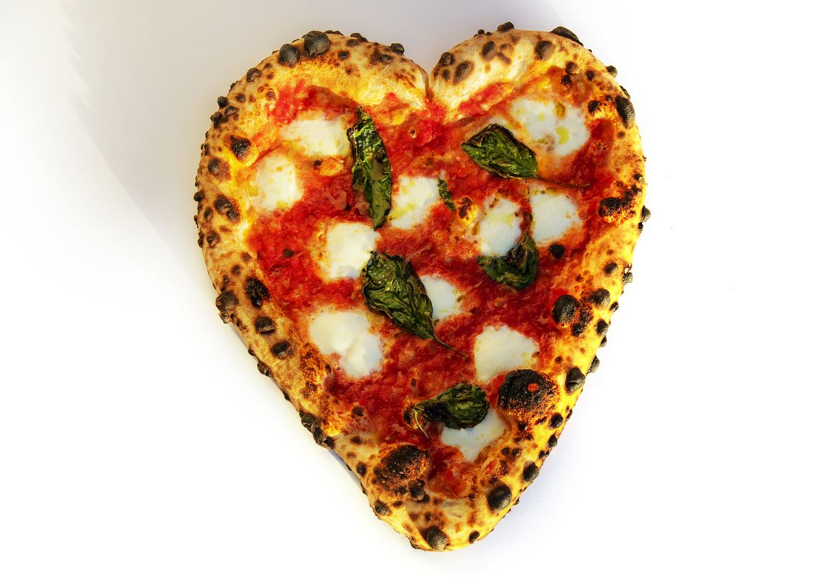 A heart-shaped Margherita pizza from La Morra.