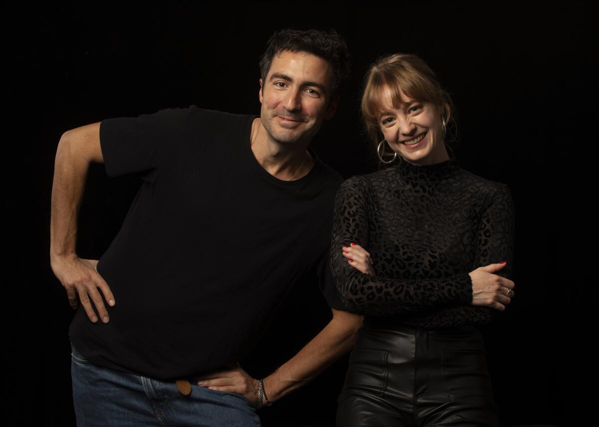 "Teachers' Lounge" director İlker Çatak and actor Leonie Benesch, pose together for a portrait.