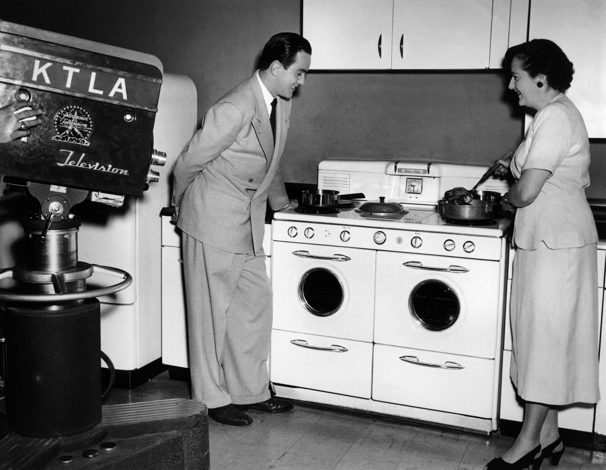 Longtime KTLA anchor Stan Chambers with Corris Guy, who hosted the station’s 1950s cooking show, "Tricks and Treats."