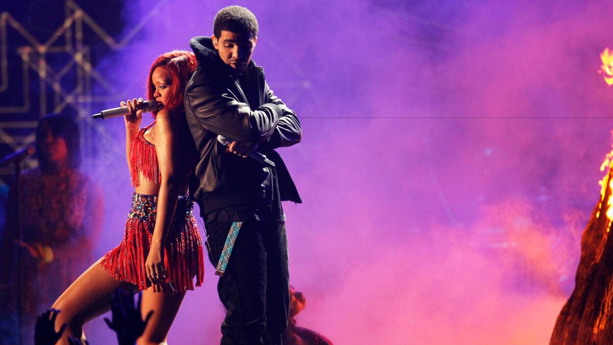 Rihanna and Drake perform at the 53rd Grammy Awards at Staples Center on Feb. 13, 2011.