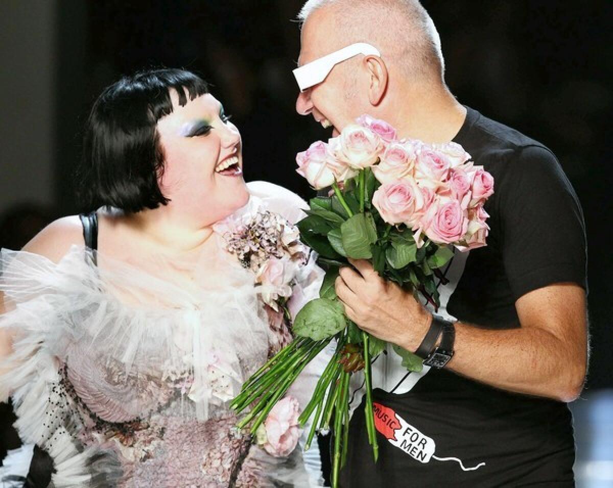 Singer Beth Ditto models fashions by French designer Jean Paul Gaultier in the spring-summer 2011 show.