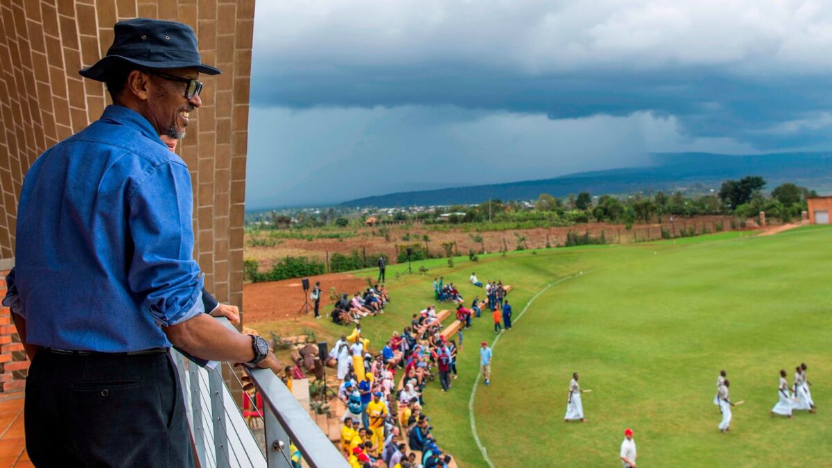 Rwandan President Paul Kagame visits the Gahanga Cricket Oval in Kigali. A referendum was adopted that allows him to stay in power until 2034.