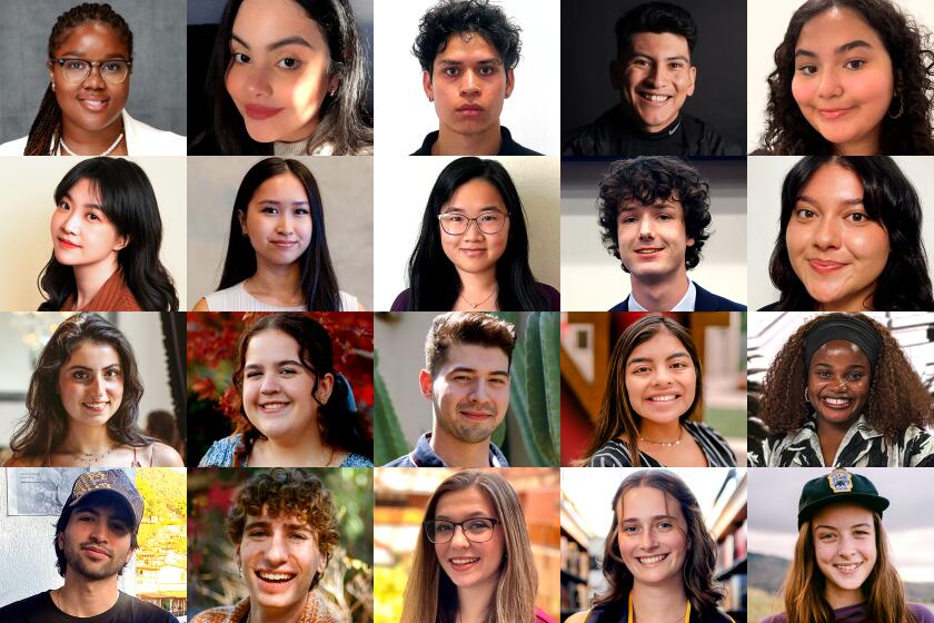 The L.A. Times welcomes its Class of 2024 summer interns. Top row, from left: Asia Moore, Brianna Benitez, Bryan A'Hearn, Daniel Hernandez and Emely Bonilla. Second row, from left: Grace Xue, Hannah Ly, Helen Quach, Jack Maurer and Jasmine Mendez. Third row, from left: Kayla Hayempour, Kimberly Aguirre, Marcos Franco, Marissa Kraus and Neenma Ebeledike. Bottom row, from left: Nicolas Diaz-Magaloni, Noah Haggerty, Sandra McDonald, Veronica Roseborough and Zoe Cranfill.