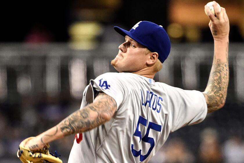 Dodgers starter Mat Latos gave up eight hits and four runs in four innings against the Padres on Thursday night in San Diego.