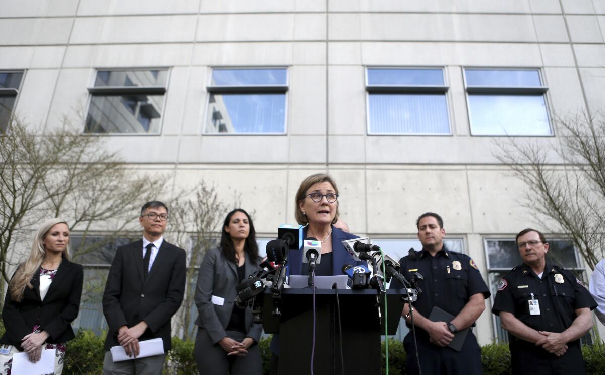 Santa Clara County Public Health Department Director Dr. Sara Cody speaks at a news conference in San Jose.