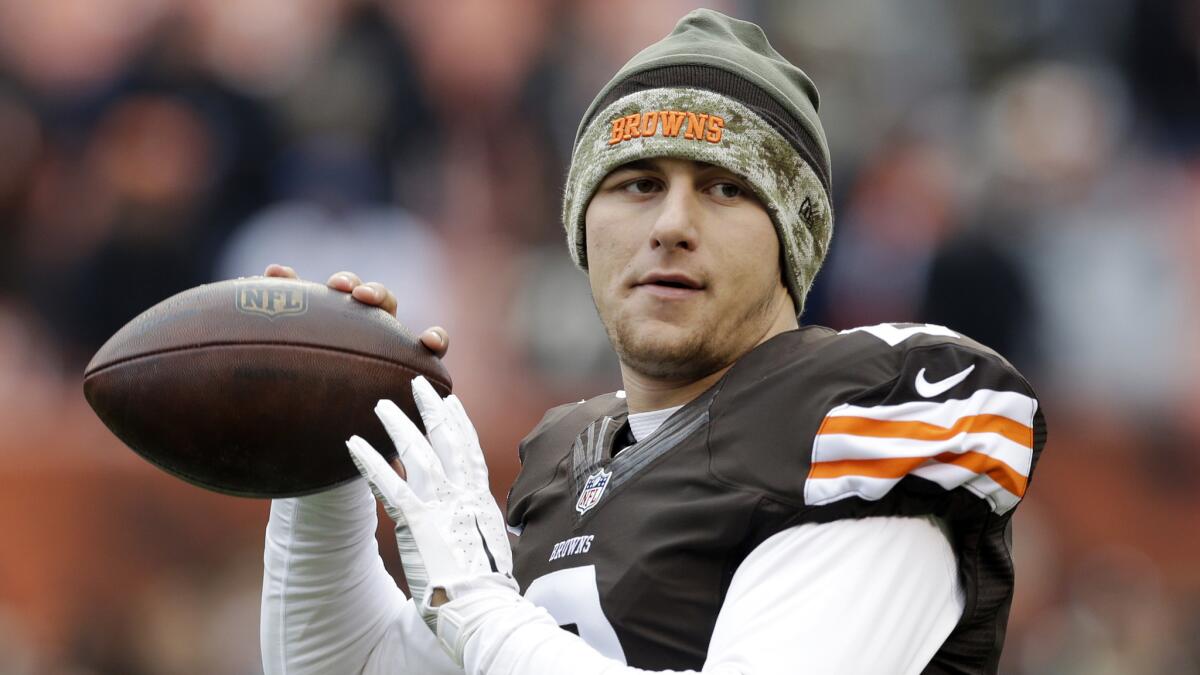 Johnny Manziel warms up before Cleveland's game against Houston on Nov. 16, 2015.