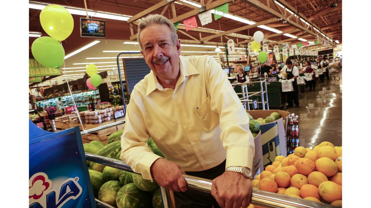 Miguel Gonzalez Reynoso at his Northgate Gonzalez supermarket in Norwalk. He and his family created a chain of markets that has been called the Disneyland of Mexican food.