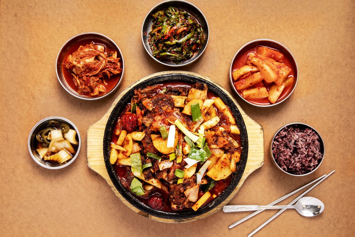 Galbi jjim and banchan from Sun Nong Dan.