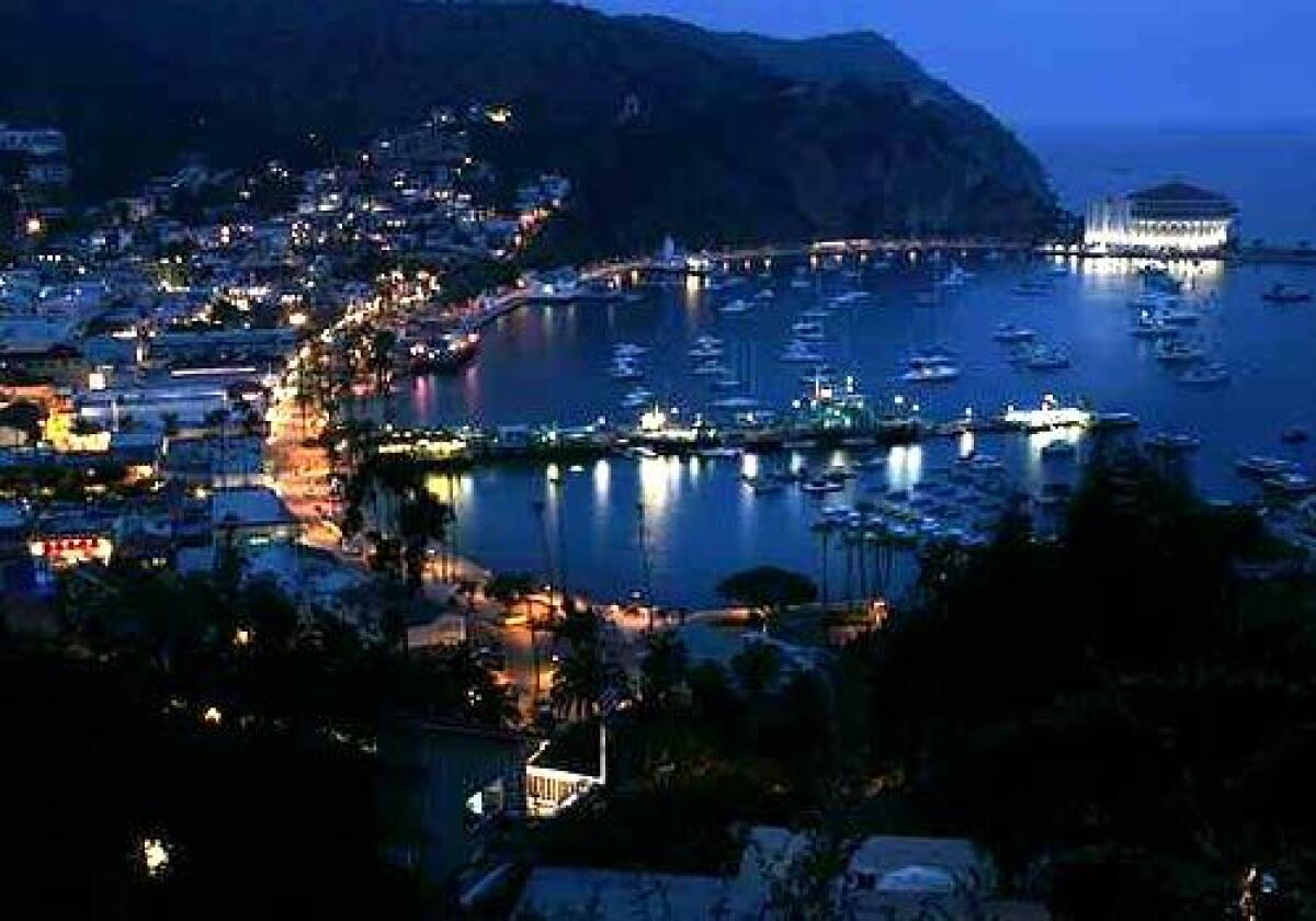 Avalon, Catalina Island's main town, hugs the coast.