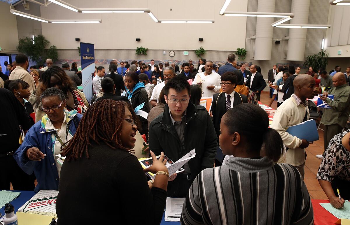 Job seekers attend a career fair hosted by the San Francisco Southeast Community Facility Commission.