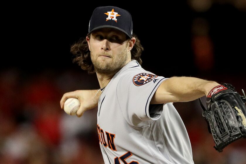 Houston's Gerrit Cole pitches against the Washington Nationals during Game 5 of the 2019 World Series.
