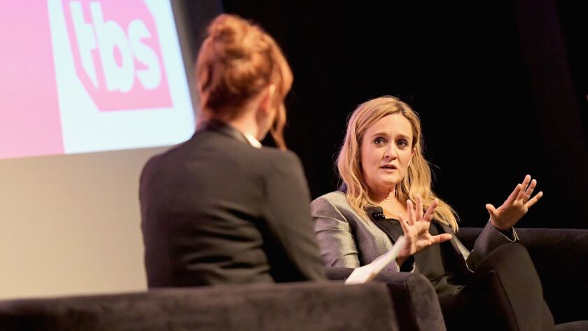 Samantha Bee, right, speaks with Molly Ringwald during an event in Beverly Hills on May 24.