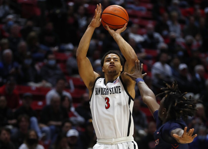 San Diego State's Matt Bradley shoots a three pointer against Cal State Fullerton on Wednesday.