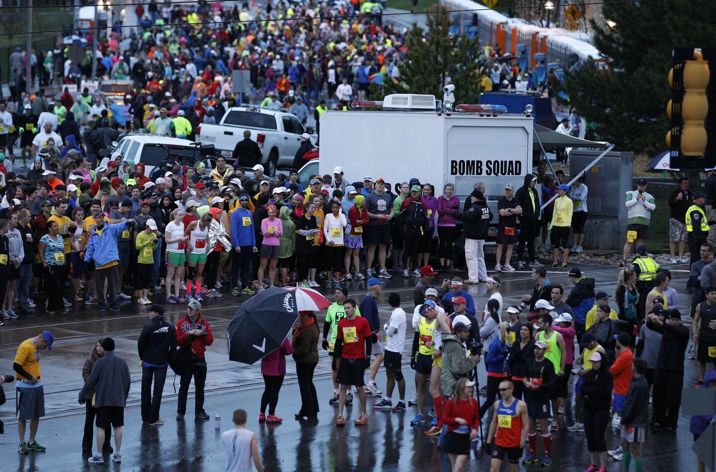 More than 2,000 miles from Boston, a bomb squad truck is a conspicuous presence Saturday near the starting line of the Salt Lake City Marathon. Security has been dramatically increased at sporting events across the country in the wake of Monday's bombings of the Boston Marathon.